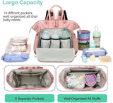 Convertible Nappy Backpack with Stroller Clip, 14 Pockets, Pink