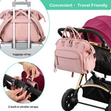 Convertible Nappy Backpack with Stroller Clip, 14 Pockets, Pink