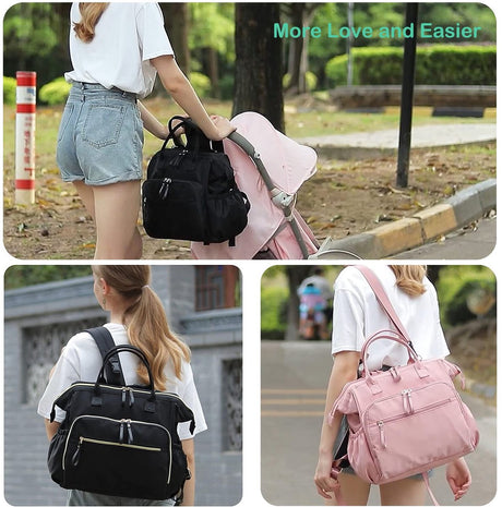 Convertible Nappy Backpack with Stroller Clip, 14 Pockets, Pink