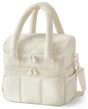 Beige double layer insulated lunch bag with leak proof lower compartment