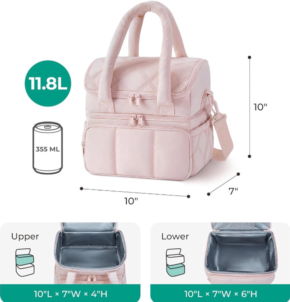 Nadgee Insulated Double Layer Lunch Bag, Cooler Tote, 11.8L, Beige
