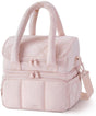 Pink double layer insulated lunch tote with separate compartments