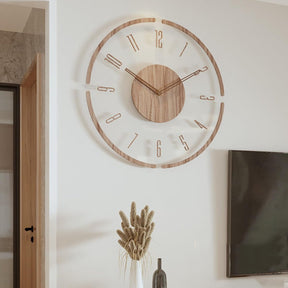 Wooden and acrylic wall clock 30cm front view