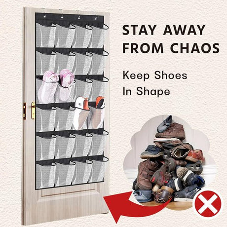 Over door hanging storage organiser with 24 pockets and 4 hooks