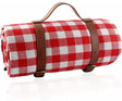 Ullswater flocking picnic blanket 150 x 200cm folded with carry bag showing soft top and water resistant aluminium foil backing