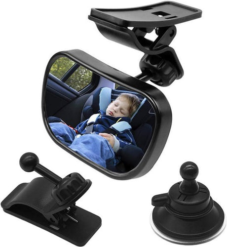 Baby Car Mirror, Rear Facing 360 Degree with Suction Cup and Clip
