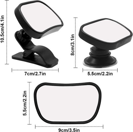 Baby Car Mirror, Rear Facing 360 Degree with Suction Cup and Clip