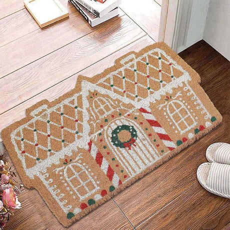 Christmas gingerbread house design non-slip door mat, large 60 cm
