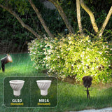 5W LED outdoor spotlight with white beam uplighting a garden