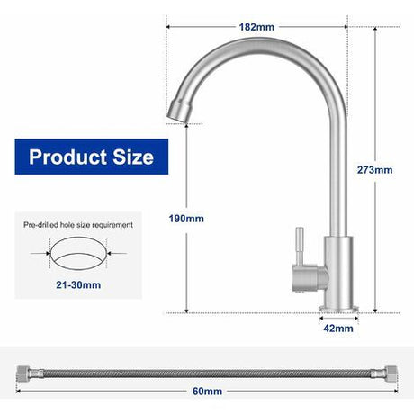 Stainless steel cold water kitchen tap