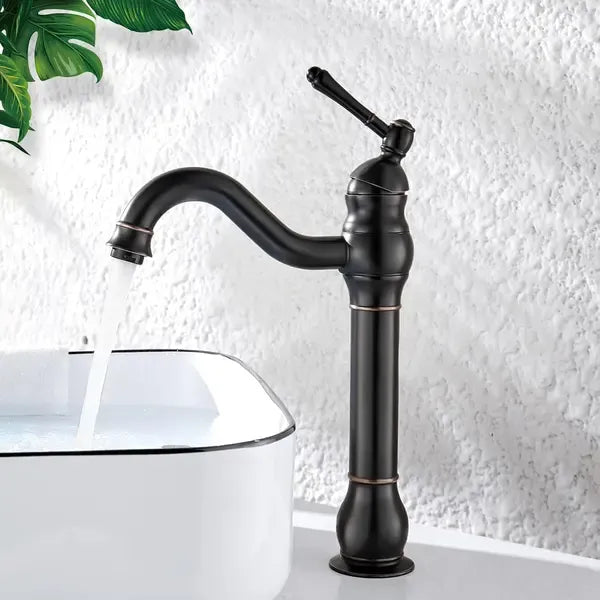 Brass swivel basin mixer tap with high spout in black