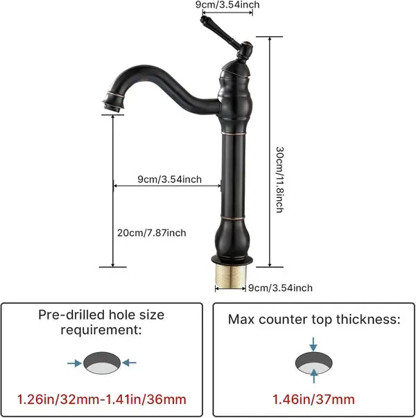 Brass swivel basin mixer tap with high spout in black
