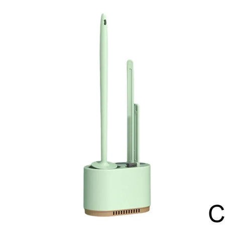 Full three piece dark green bathroom cleaning set with brush, plunger and holder