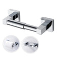 Chrome wall mounted toilet paper holder with a square profile and spring loaded centre bar