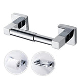 Chrome wall mounted toilet paper holder with a square profile and spring loaded centre bar