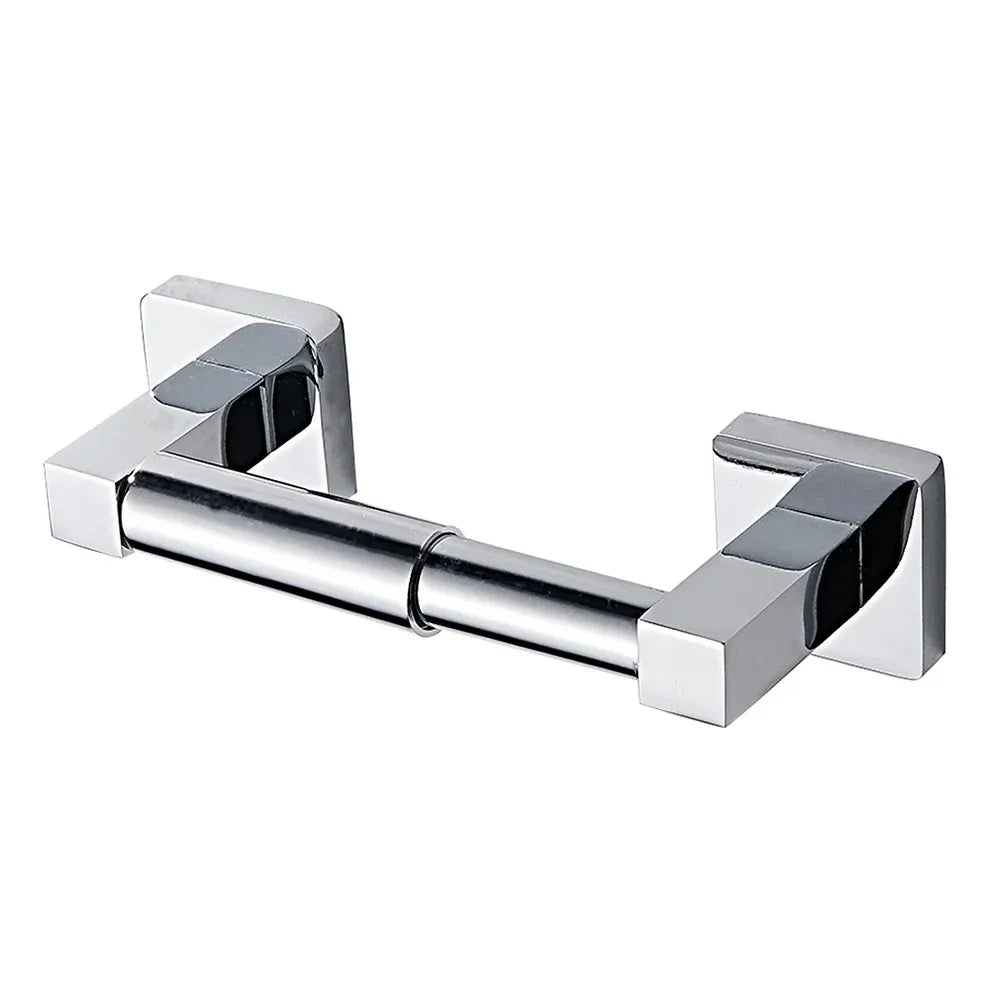 Spring loaded centre bar of the chrome roll dispenser shown removed for loading