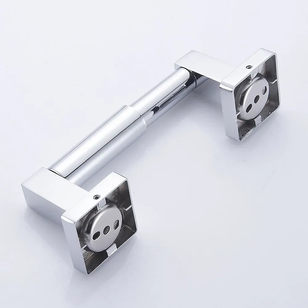 Close up of the high shine chrome finish and defined square edges of the holder