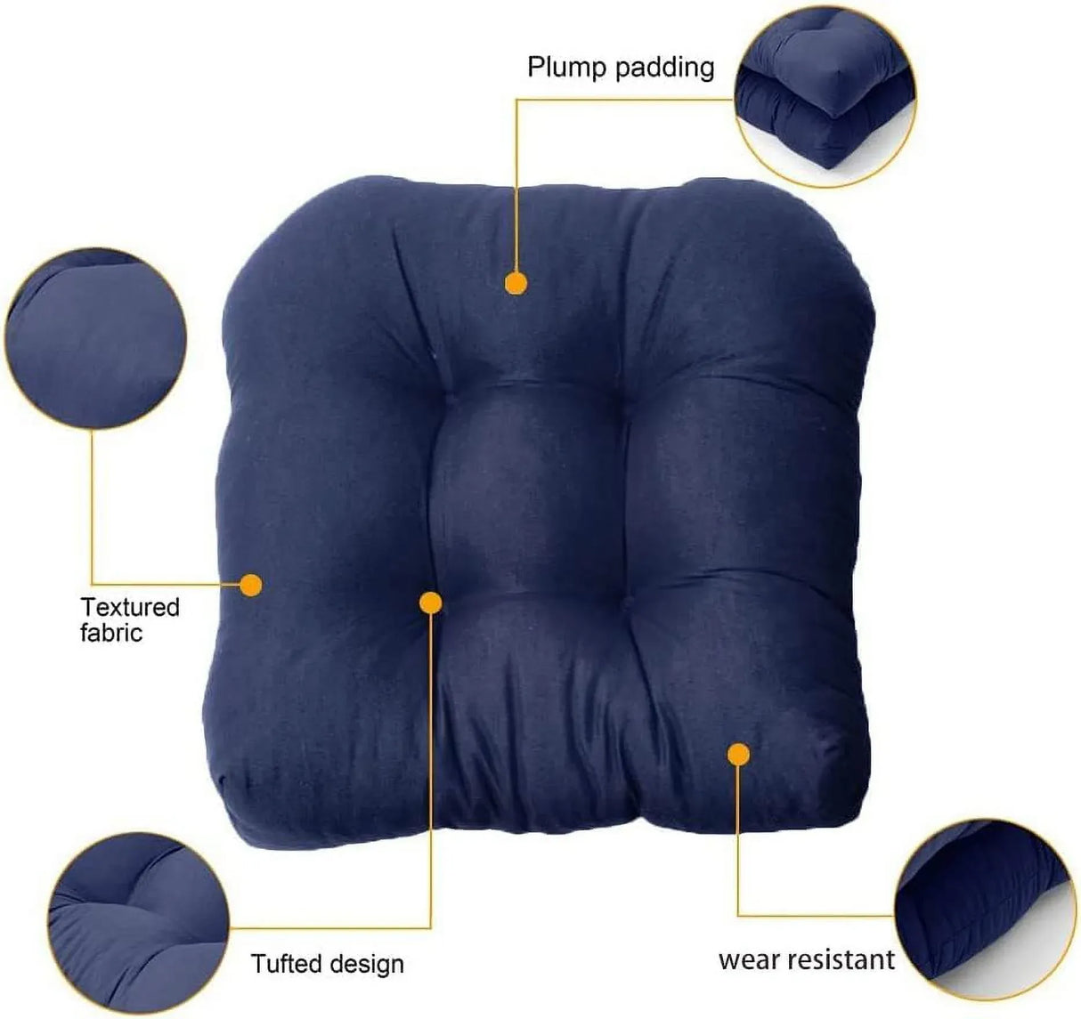 Navy Blue U Shaped Outdoor Chair Seat Cushions, 2 Pack