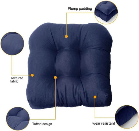 Navy Blue U Shaped Outdoor Chair Seat Cushions, 2 Pack