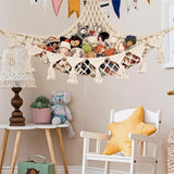 Beige wall hanging soft toy storage net