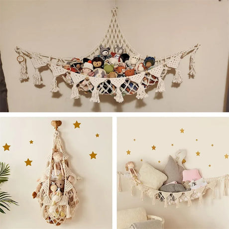 Included wall hooks for the storage hammock