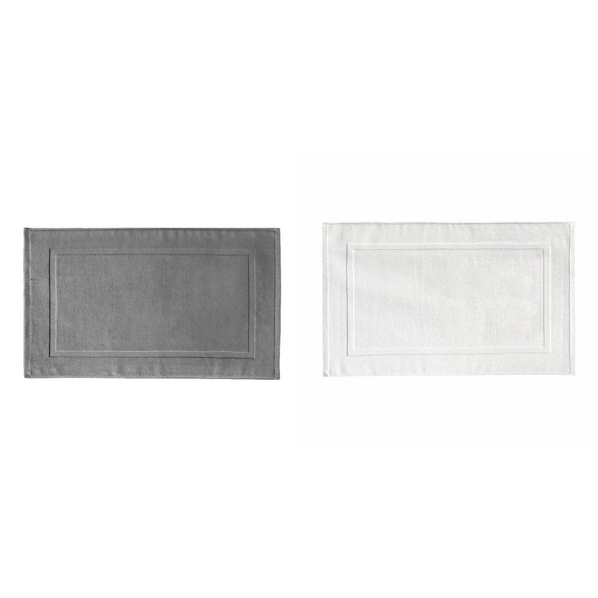 White cotton bath mat, 51 x 76 cm, flat woven floor towel style, laid on a bathroom floor