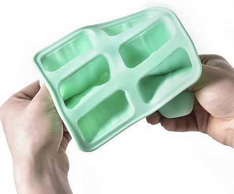 Green silicone six cavity ice pop mould with reusable sticks