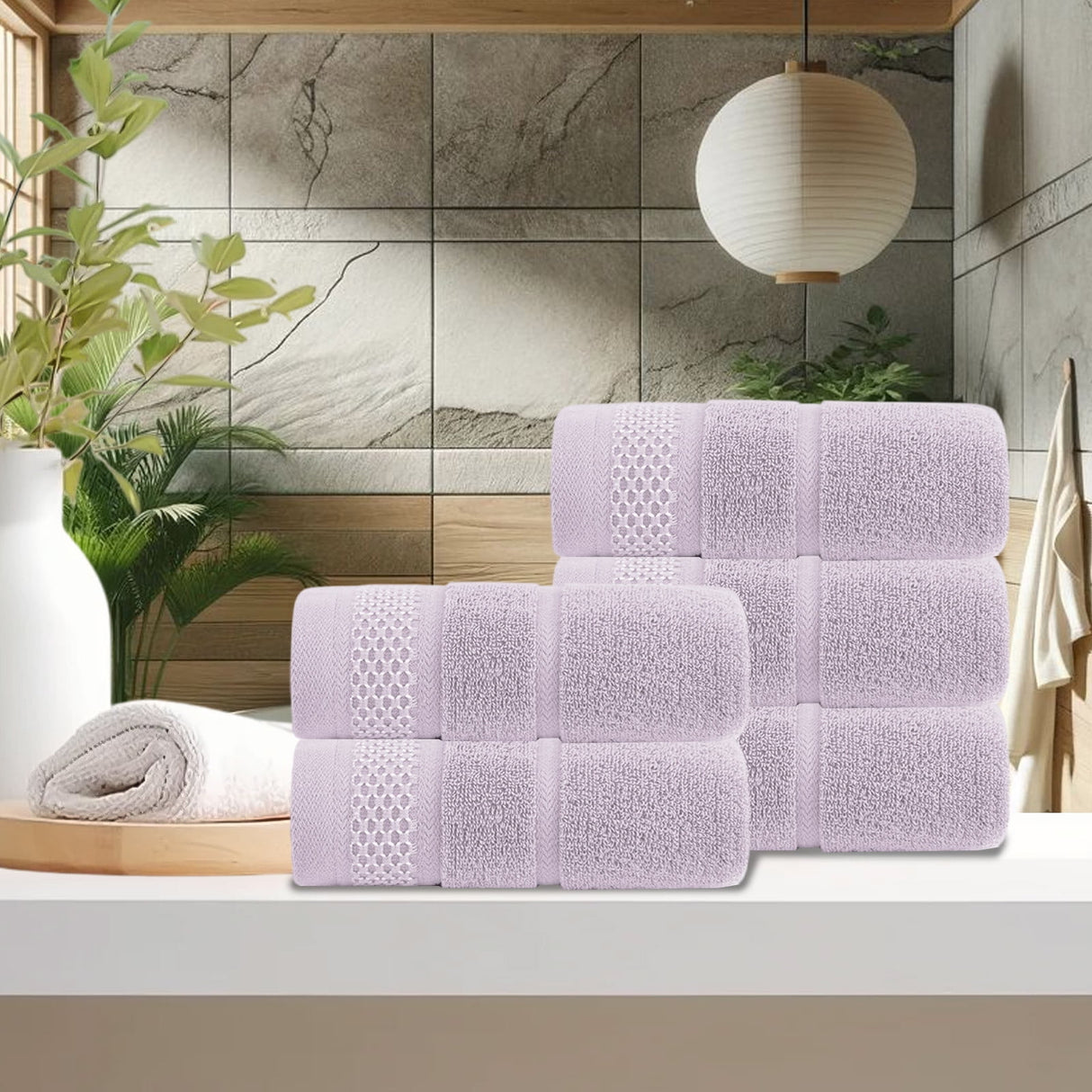 Cotton towel hanging from a bathroom rail