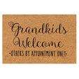 Floral print door mat with blue flowers on a brown ground