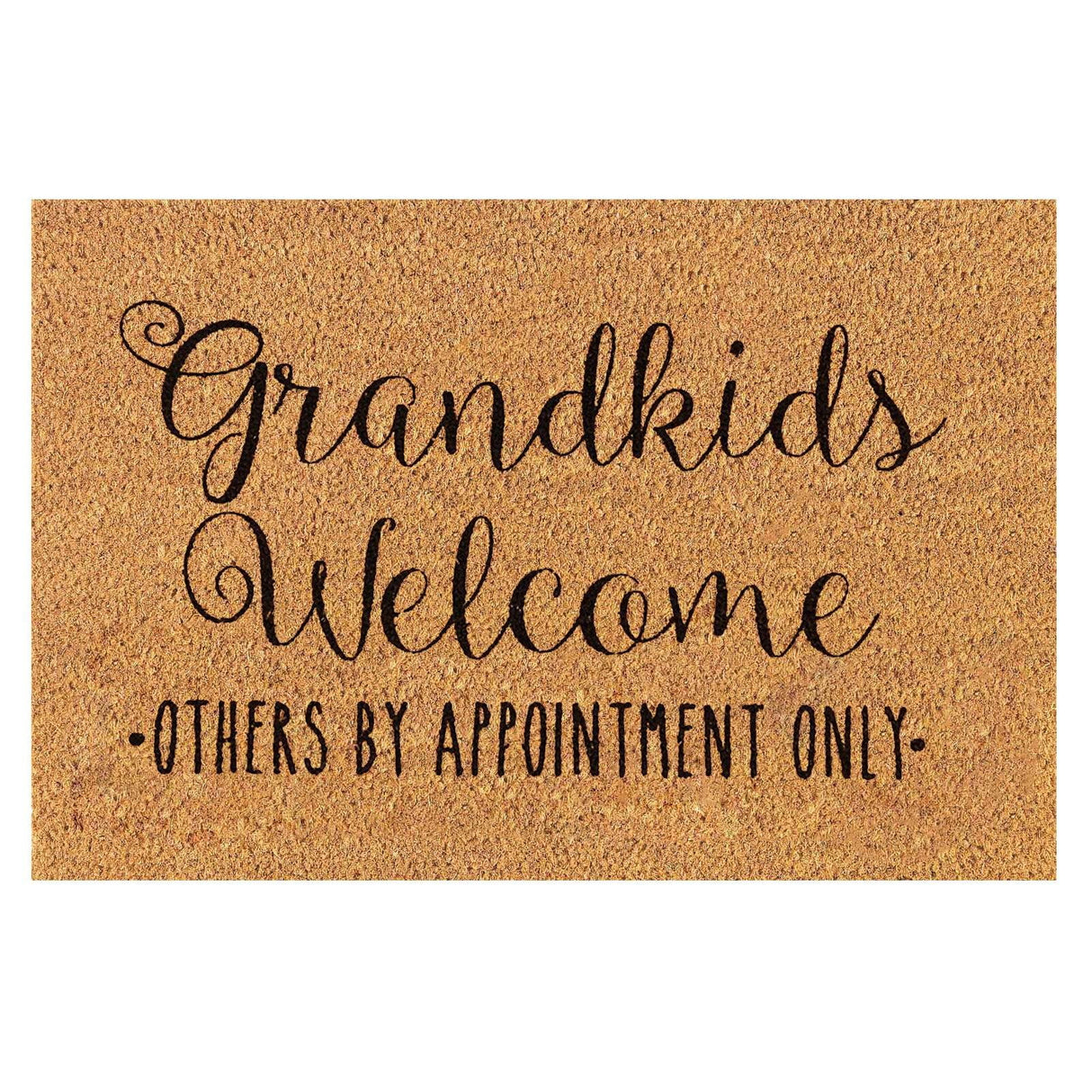 Floral print door mat with blue flowers on a brown ground