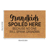 Floral print door mat with blue flowers on a brown ground