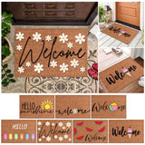 Floral print door mat with blue flowers on a brown ground