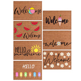 Floral print door mat with blue flowers on a brown ground