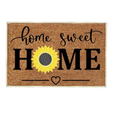 Floral print door mat with blue flowers on a brown ground