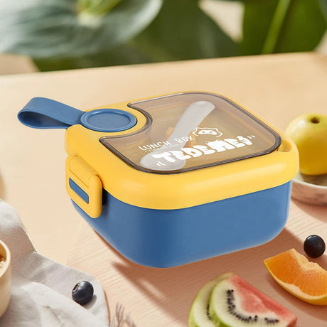 Blue bento lunch box with compartments