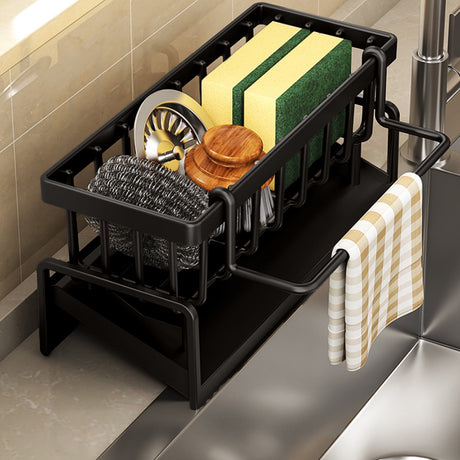 Angled view of the inclined self draining base of the black sink organiser