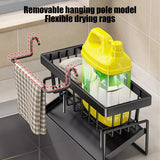 Dimensions of the black sink caddy organiser on a plain background