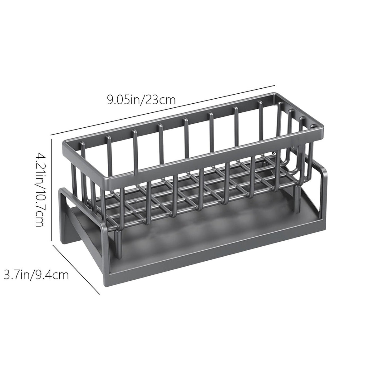 Inclined self draining base of the grey sink organiser tray