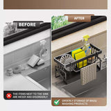 Detachable tray removed from the grey sink caddy for cleaning