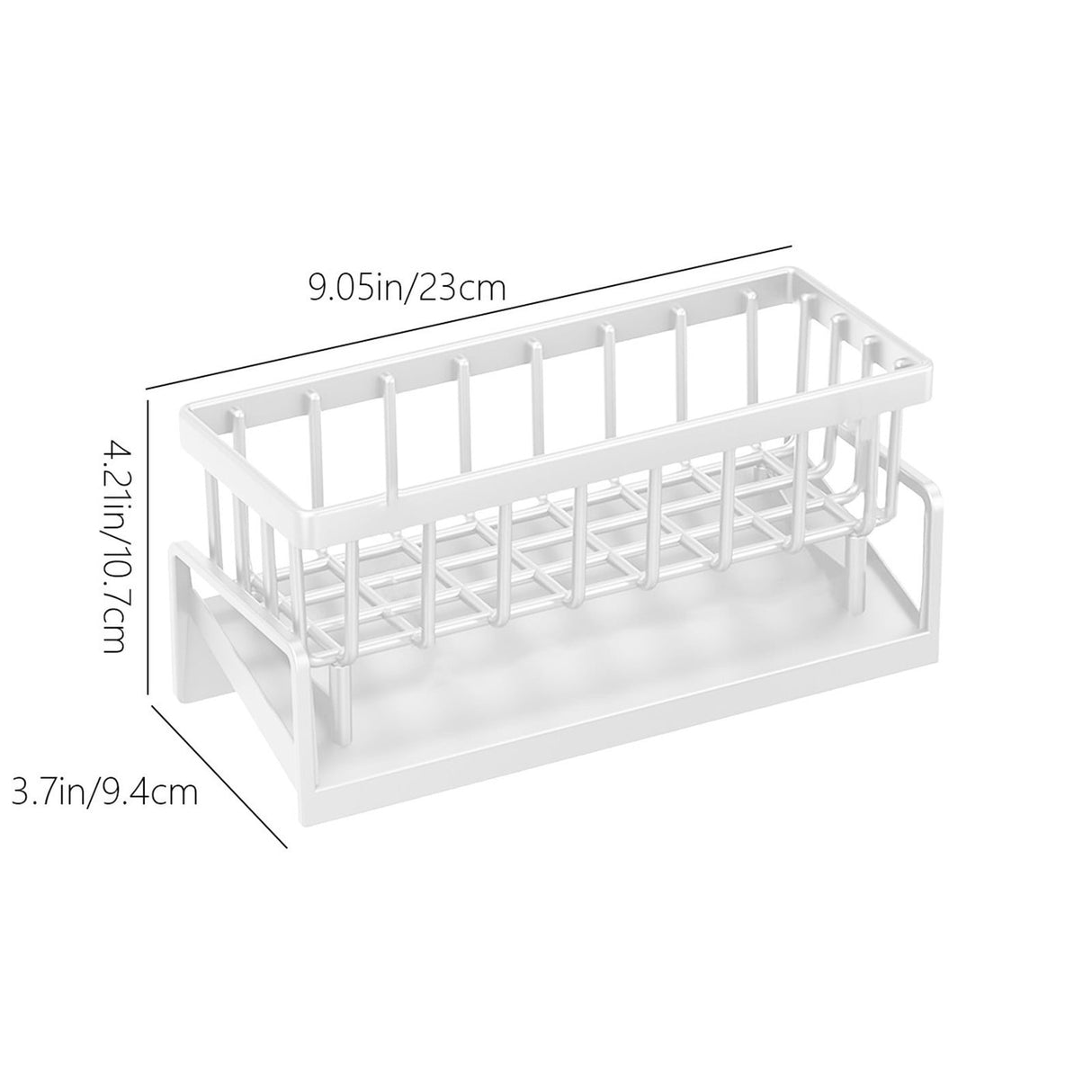Inclined self draining base of the white sink organiser tray