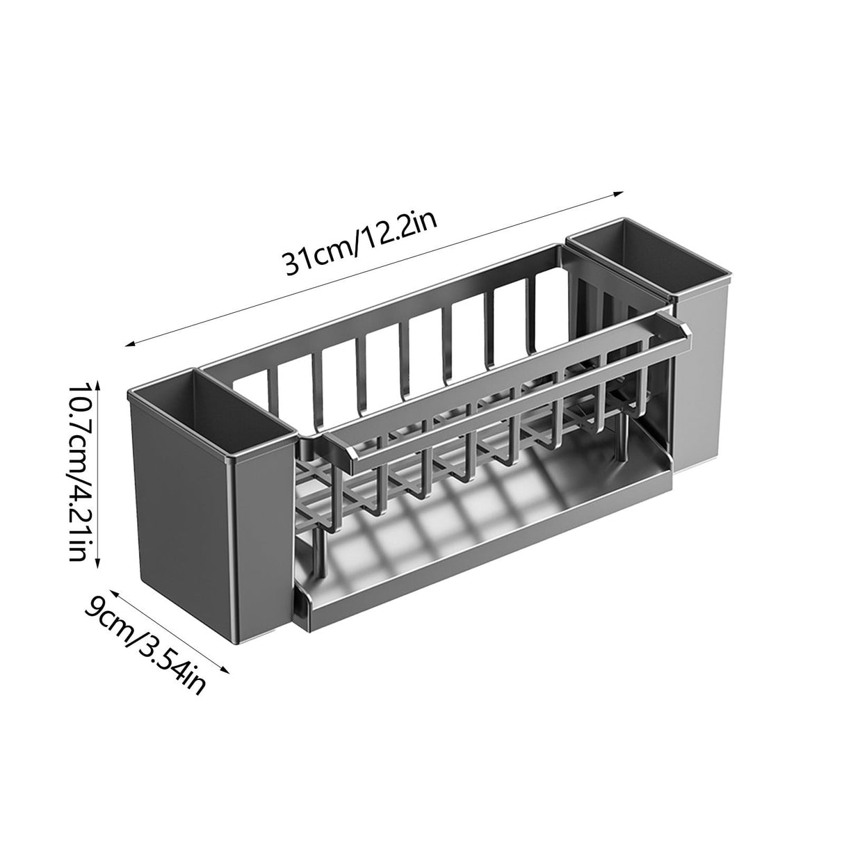 Inclined self draining base of the grey sink organiser tray