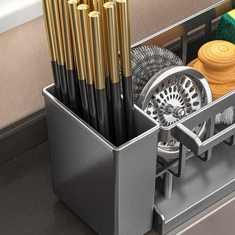 Grey sink caddy organiser shown on a kitchen benchtop
