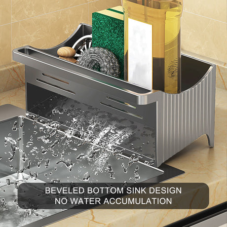 Grey sink caddy organiser shown on a kitchen benchtop