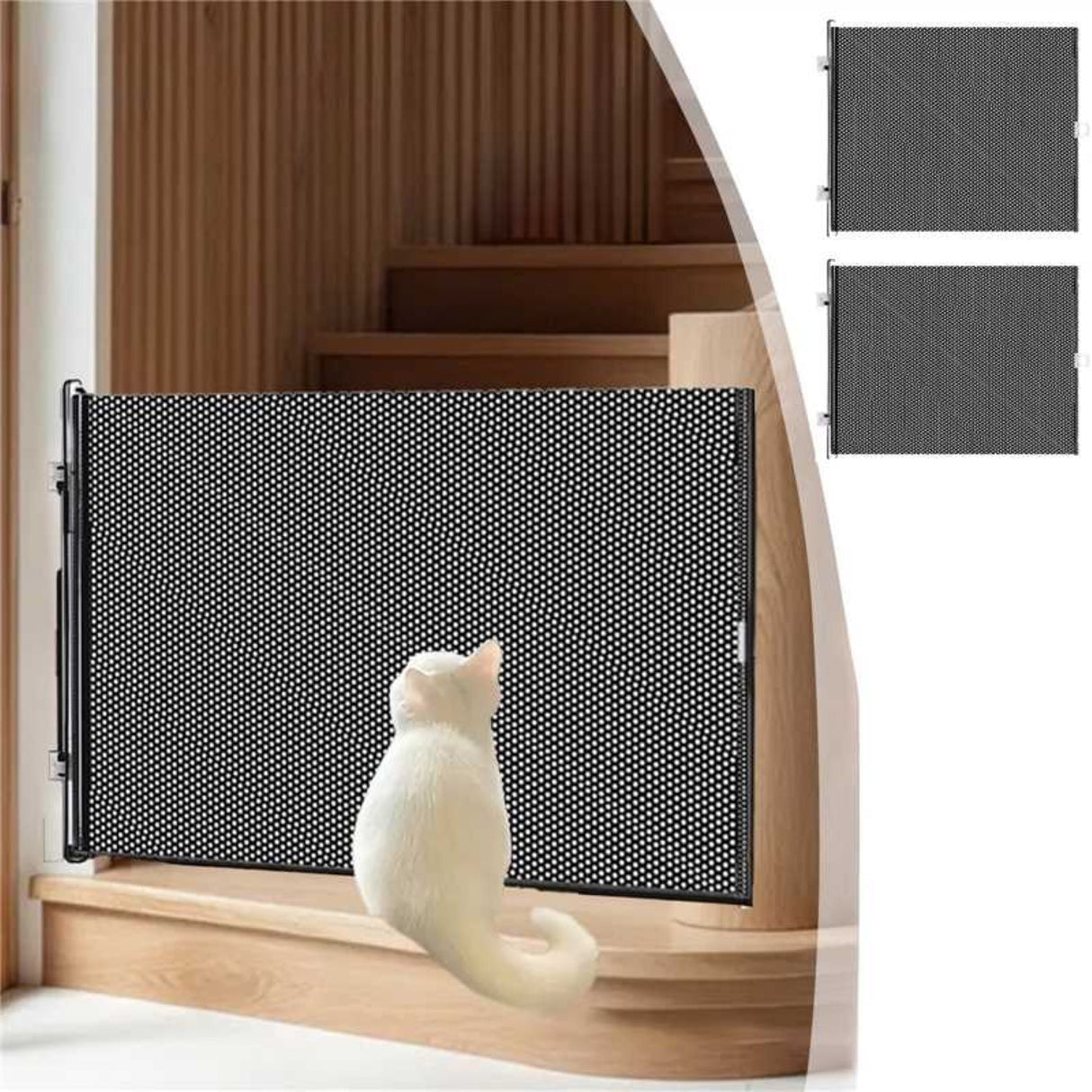 Retractable Safety Gate, No Drill PVC Mesh Black Large