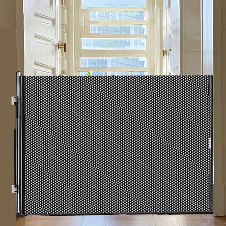 Retractable Safety Gate, No Drill PVC Mesh Black Large