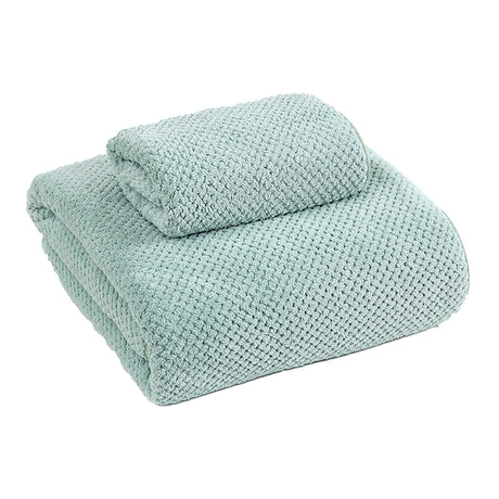 Green coral velvet towel, 35 x 75 cm, in a textured pineapple check weave