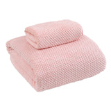 Pink coral velvet towel, 35 x 75 cm, in a textured pineapple check weave