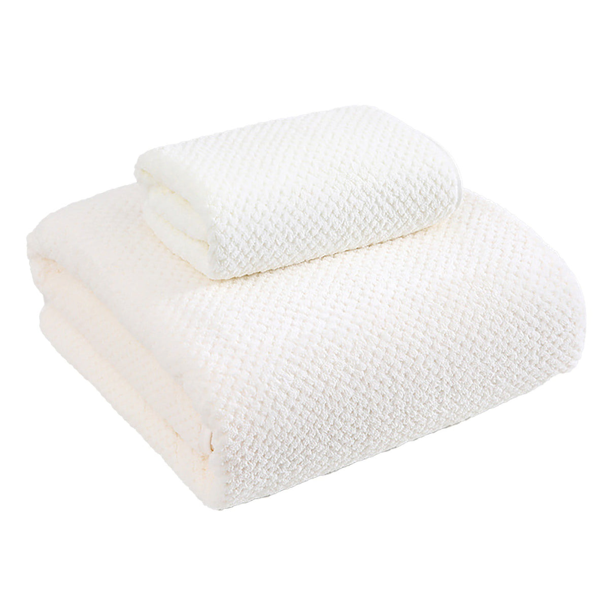 White coral velvet bath towel, 35 x 75 cm, shown folded with pineapple check texture