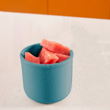 Blue reusable silicone baby snack container with lid