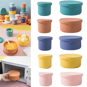 Pink reusable silicone baby snack container with lid